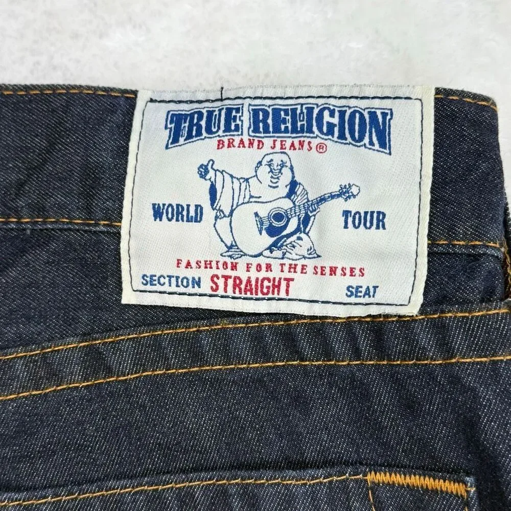 True Religion Dark Wash Ricky Relaxed Straight Jeans w/o Flap / No Flap // Men’s